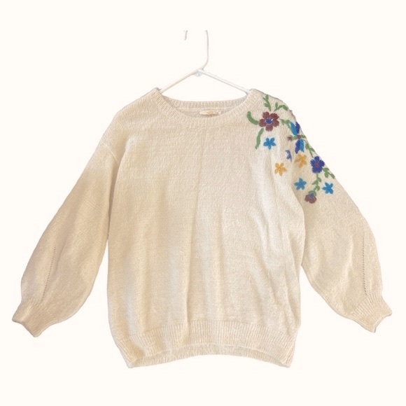 Le Lis Sweaters - Le Lis Anthropologie Ivory Long Sleeve Embroidered Sweater